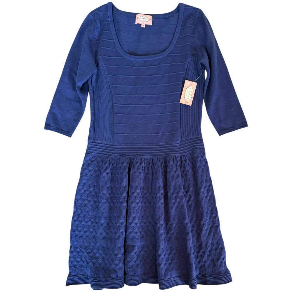 Phoebe Couture Navy Textured Knit Dress – Size M (NWT)